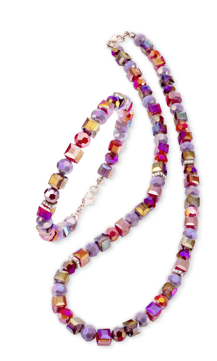 Kristallen sieradenset 2 stuks ROOD-LAVENDEL