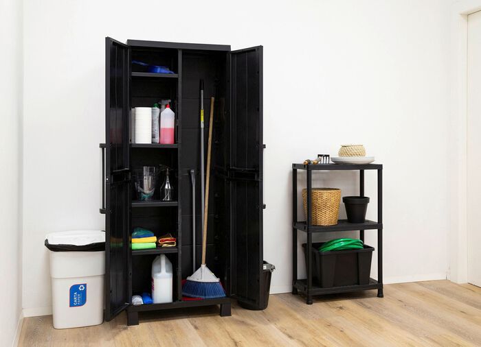 Garage gereedschapskast met houten lamelleneffect 