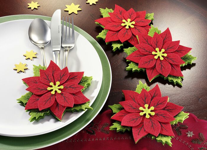 Bestekzakje kerstster, set van 4 