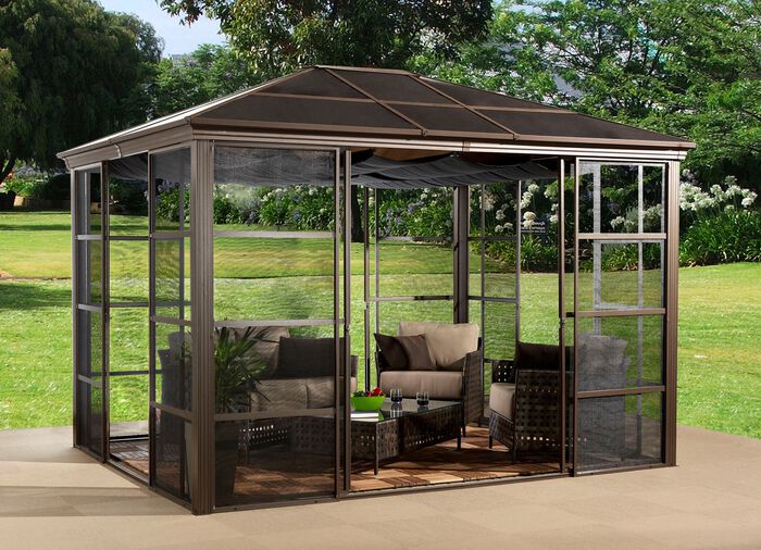 SOJAG aluminium paviljoen Castel in een elegante bronskleur 