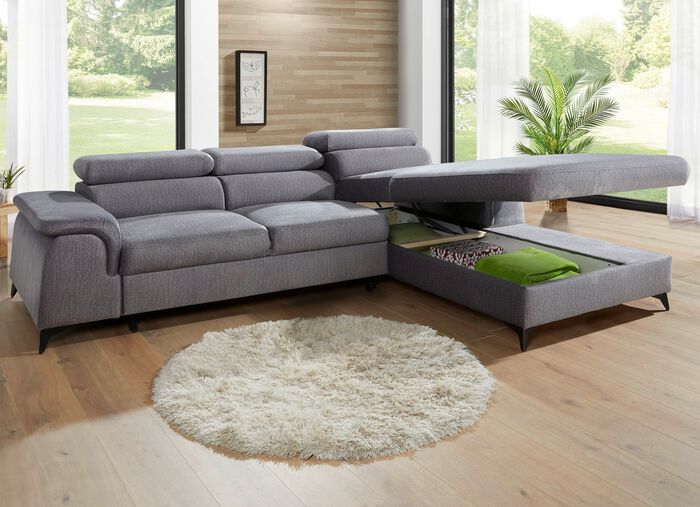 Gestoffeerde hoekeenheid met bedfunctie en verstelbare hoofdsteunen GRIJS