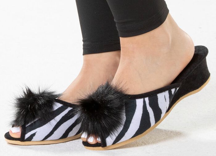 ELENA EDEN, chique damesmuiltjes, breedte G, met imitatiebont pompon 