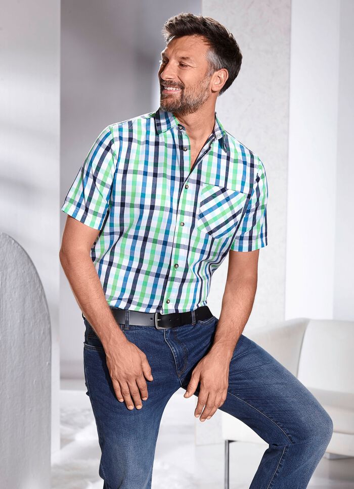 Geruit overhemd met borstzakje in 2 kleuren GR&Uuml;N-BLAU-WEISS KARIERT