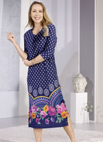 Laurina nachtjapon met randprint en 3/4-mouwen 