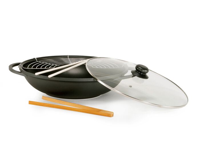 Gegoten aluminium wok-set 