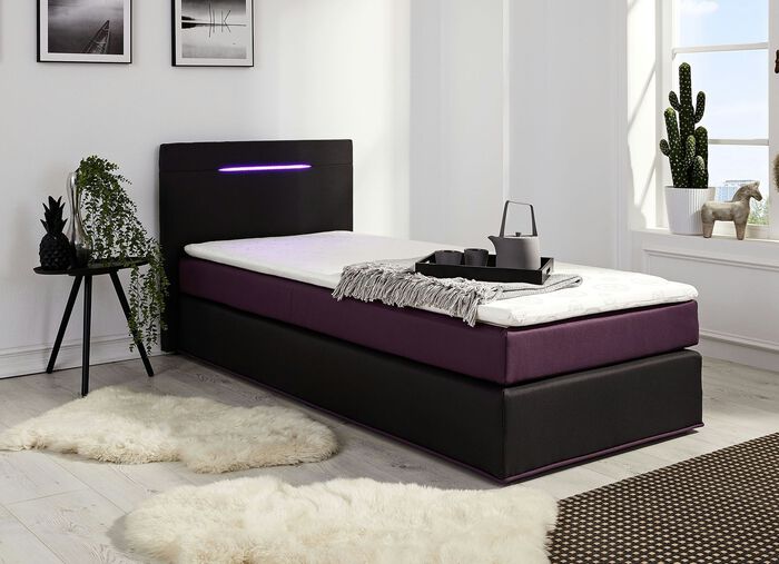 Boxspring met topper en led-verlichting ANTRACIET-LILA