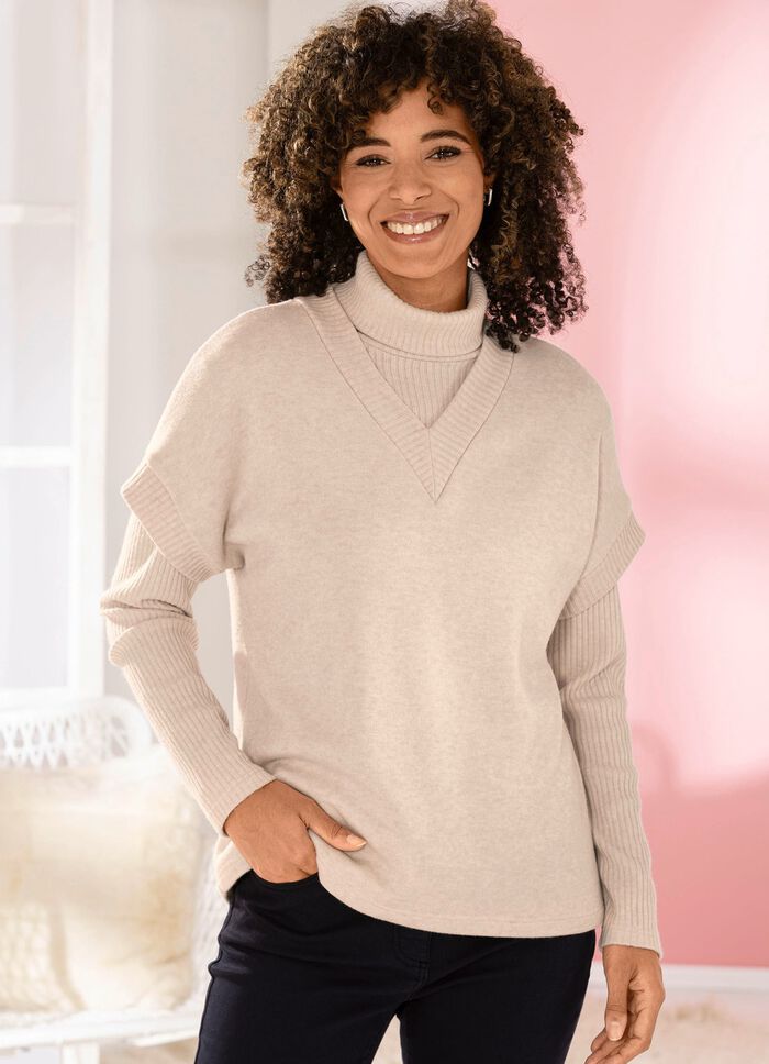 trui met ribaccenten BEIGE