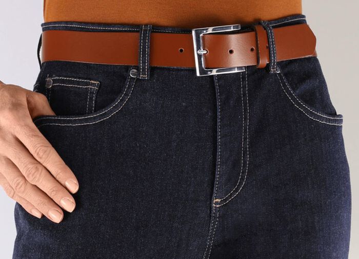 Trendy leren damesriem, 3,5 cm breed COGNAC