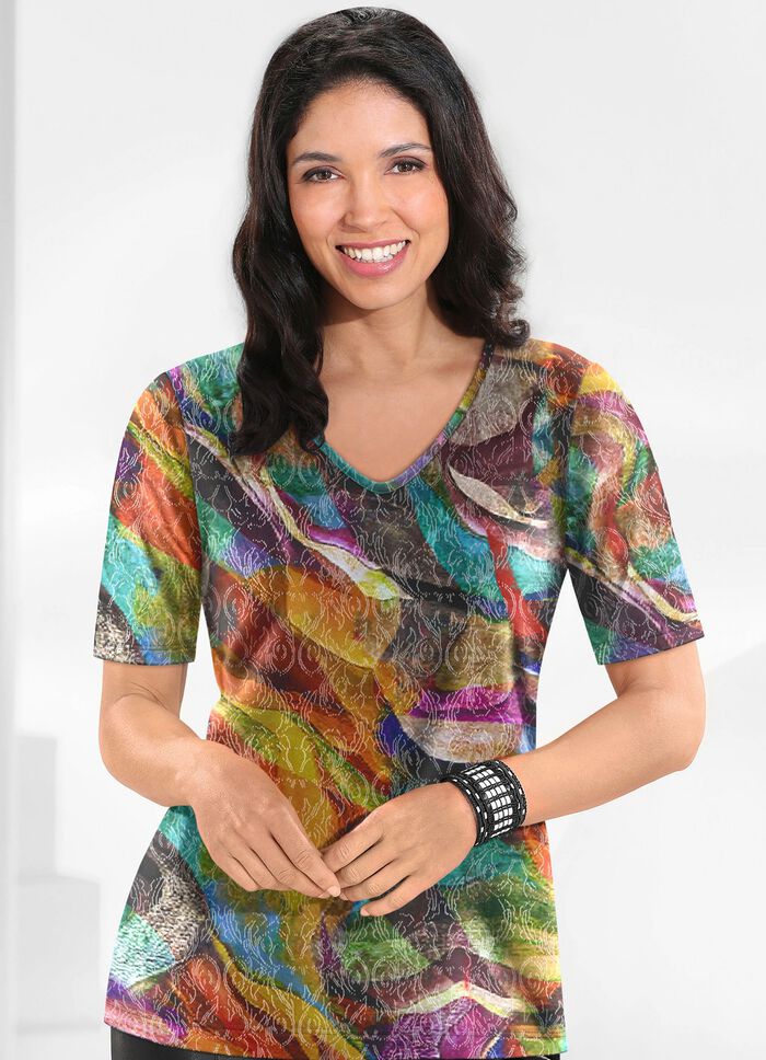 Fijngebreide trui TERRA-GROEN-VEELKLEURIG