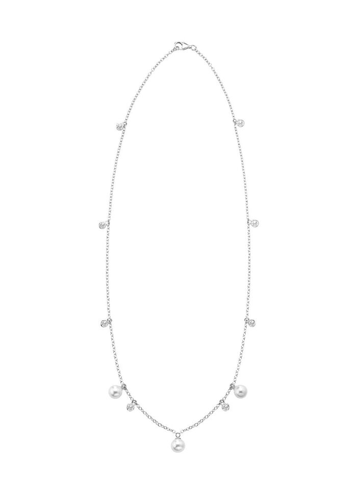 Ketting met zoetwaterparels en synthetische zirkonia 
