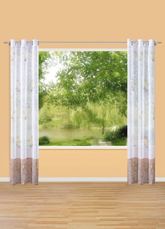 All-over geborduurd gordijn met gekleurde basis TAUPE