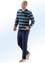 Set van twee pyjama's met V-hals, borstzak en garengeverfde strepen 