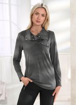 Shirt met borstzak met drukknoop in 2 kleuren MOEDER GRIJS