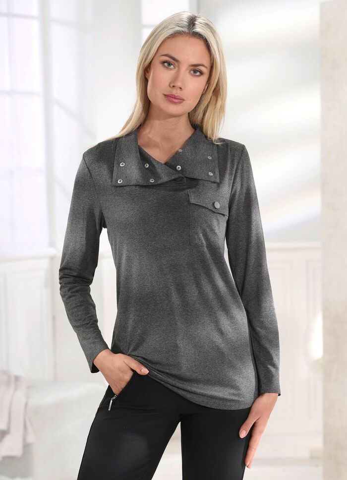 Shirt met borstzak met drukknoop in 2 kleuren MOEDER GRIJS