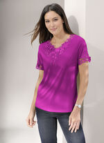 Shirt met bloemenkant in 5 kleuren MAGENTA