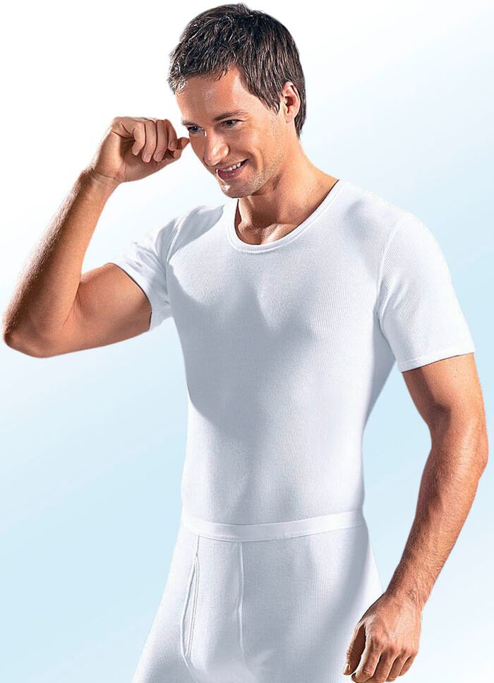 Schiesser dubbel geribd pulloverjack, wit 