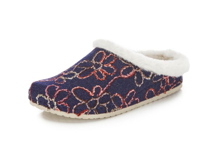 Mubb wolvilt pantoffels met kleurrijk bloemenborduurwerk MARINE-ECRU