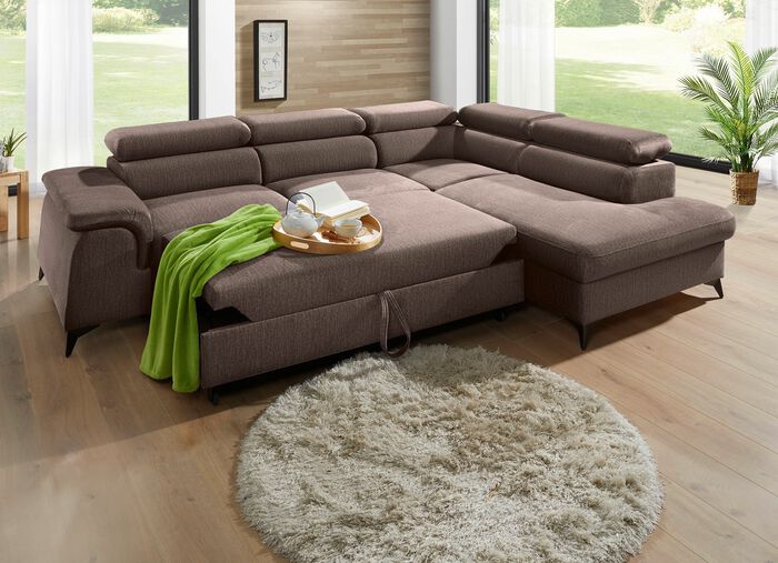 Gestoffeerde hoekeenheid met bedfunctie en verstelbare hoofdsteunen TAUPE