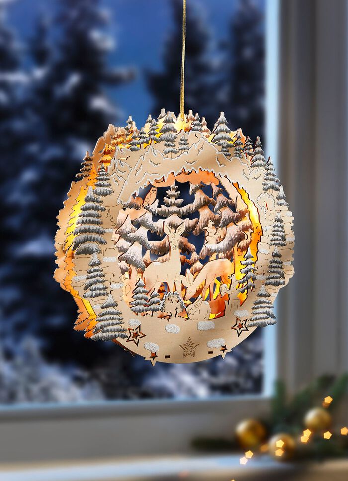 Verlichte houten raamafbeelding 