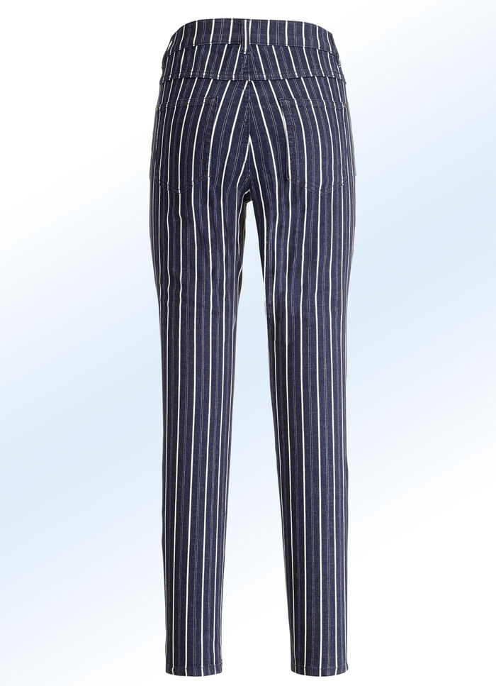 Jeans met opvallend gestreept dessin DONKERBLAUW-ECRU