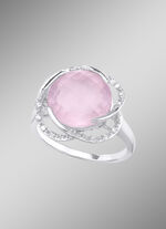 Damesring met rozenkwarts en witte topaas