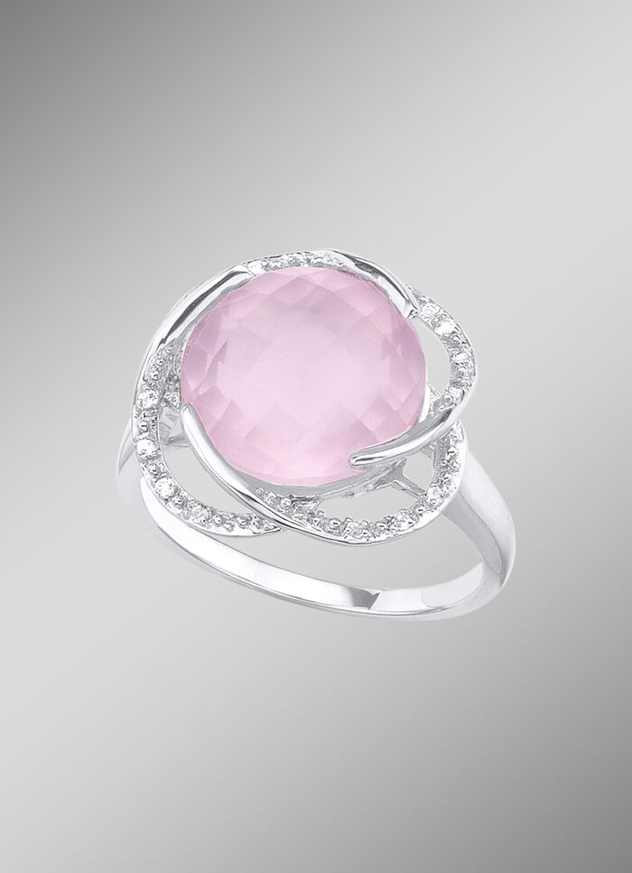 Damesring met rozenkwarts en witte topaas