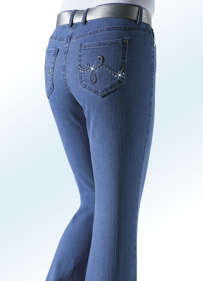 Jeans versierd met fonkelende strasssteentjes JEANSBLAUW