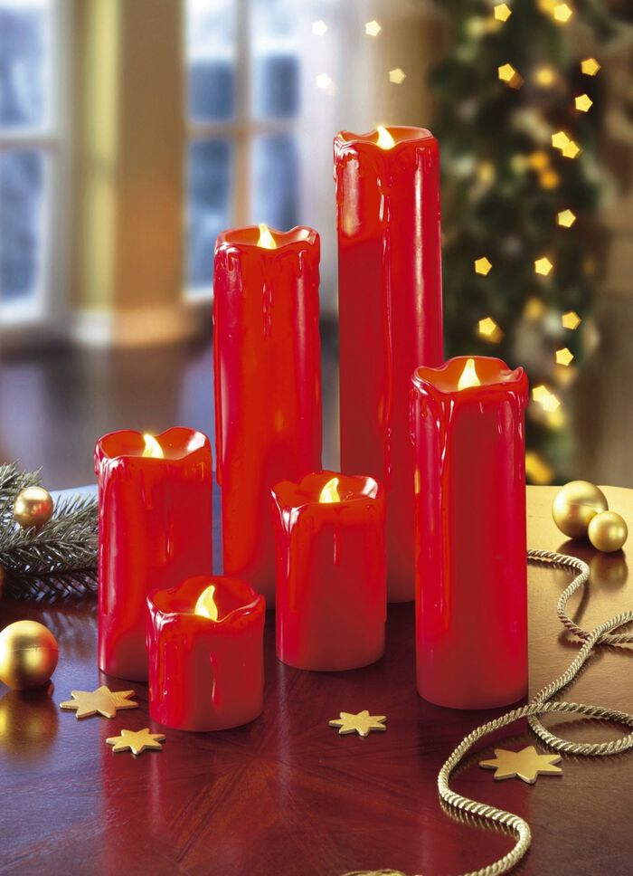 LED-kaarsen van echte was, set van 6 ROOD