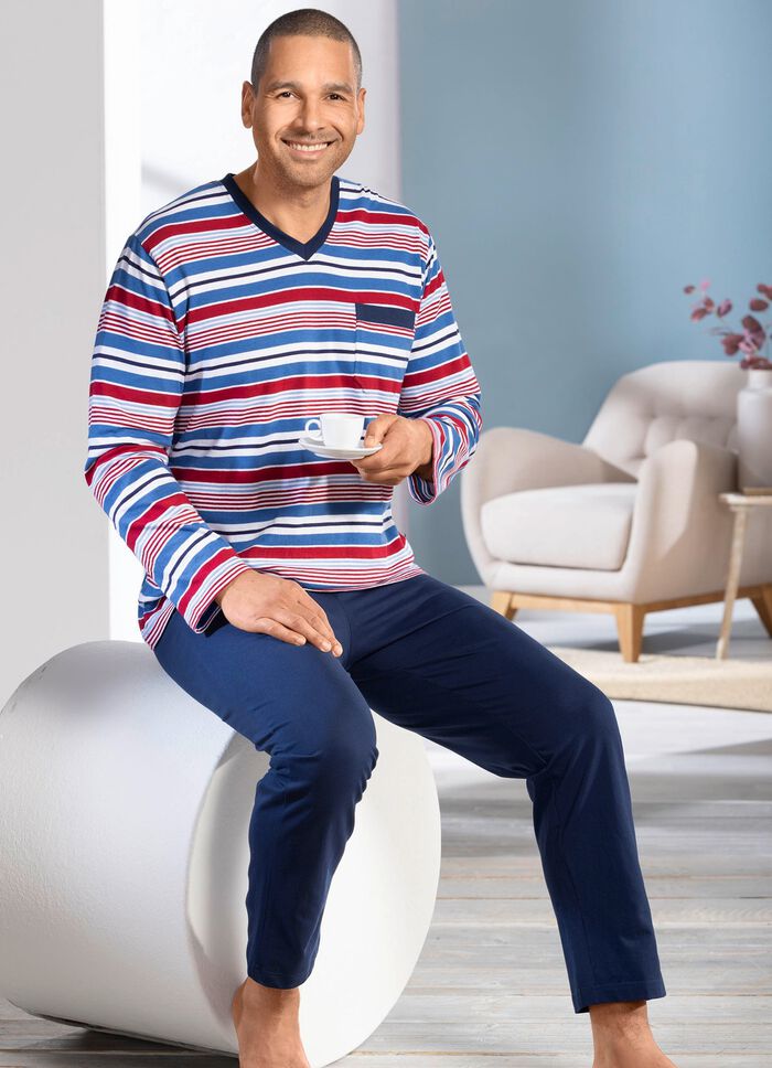 Twee-pack pyjama's met V-hals en open zomen 