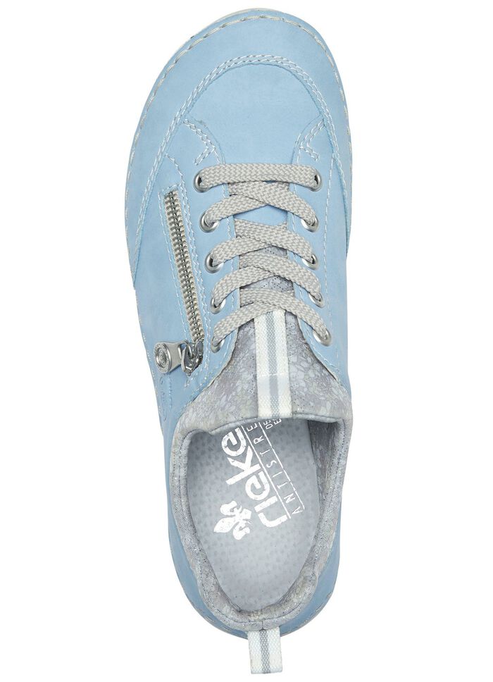 Rieker veterschoen van textiel met bloemenprint en metallic glans LICHTBLAUWGRIJS