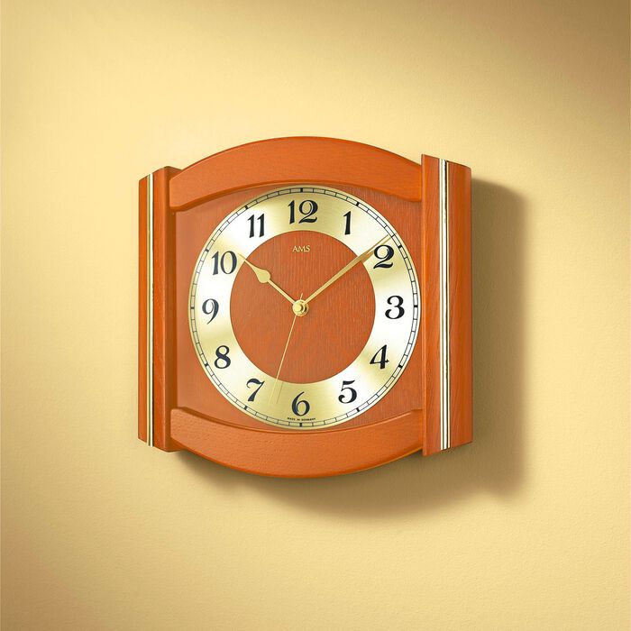 Draadloze wandklok van massief hout in verschillende kleuren KERSENBOOM