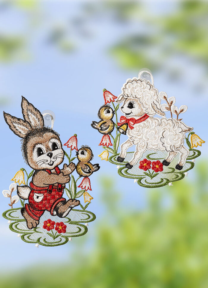 Raamdecoratie met Plauen kant, set van 2 