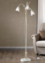 Vloerlamp met ijzeren frame en glazen lampenkappen 