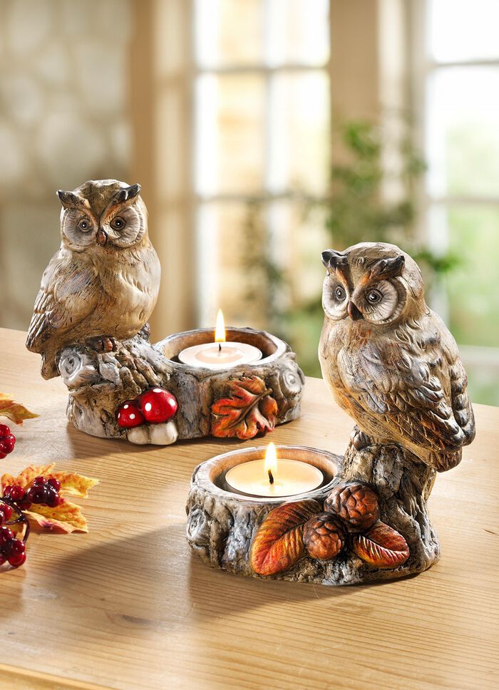 Uilen-theelichthouder, set van 2 