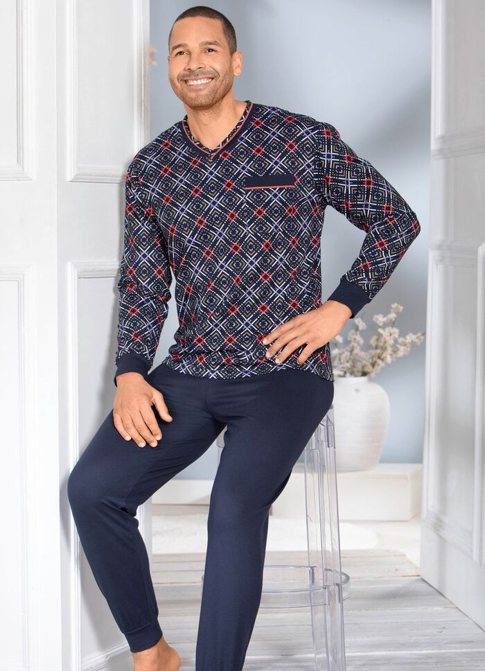 Pyjama met V-hals en manchetten 