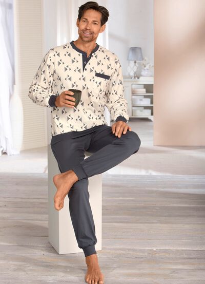 Set van twee pyjama's met knoopsluiting en manchetten 