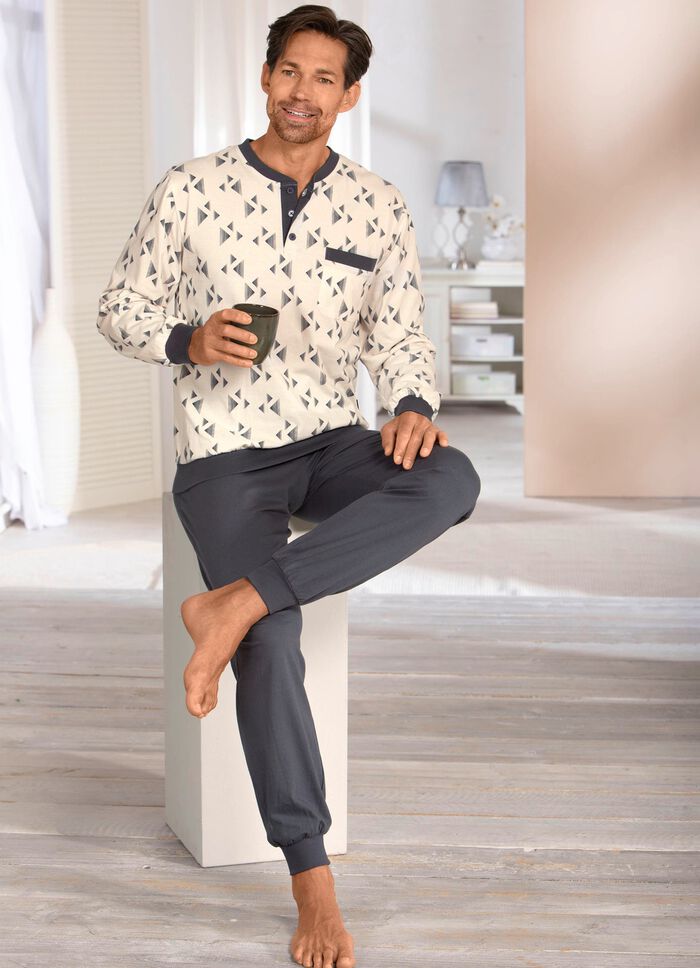 Set van twee pyjama's met knoopsluiting en manchetten 