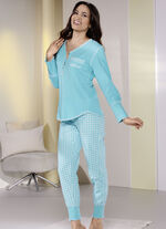 Pyjama met V-hals en knoopsluiting 