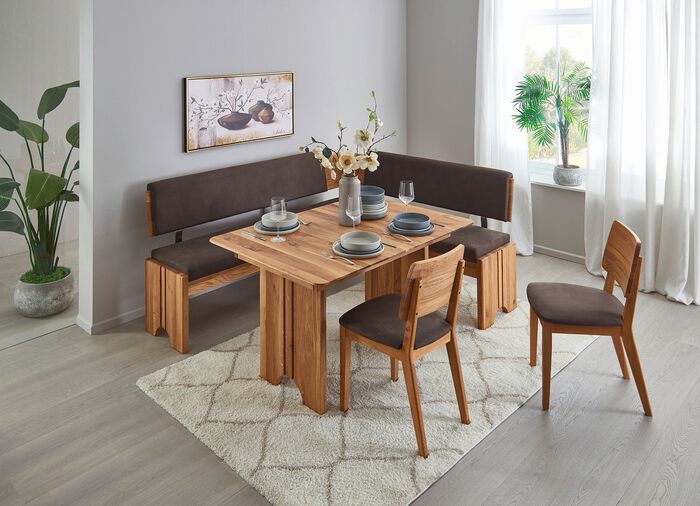 Hoekbankset met frame van massief, geolied eikenhout EIKEN-DONKERBRUIN