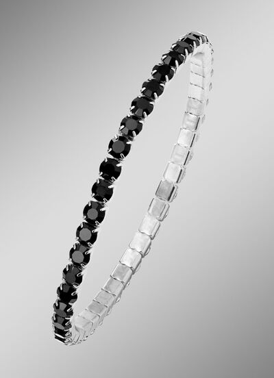 Elastische armband van roestvrij staal met zwarte kristallen 