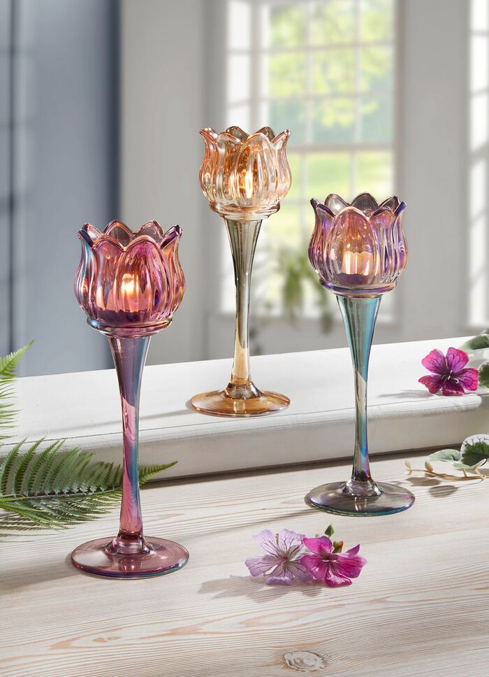 Theelichthouders, set van 3, van glas 