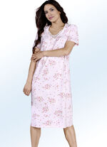 Set van drie nachthemden met geborduurd kant, kuitlengte en korte mouwen 