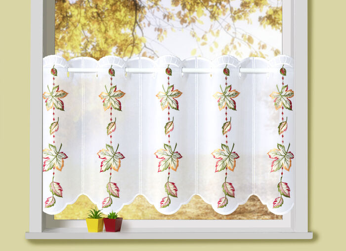 Korte venstervitrage ‘herfstbladeren‘ 