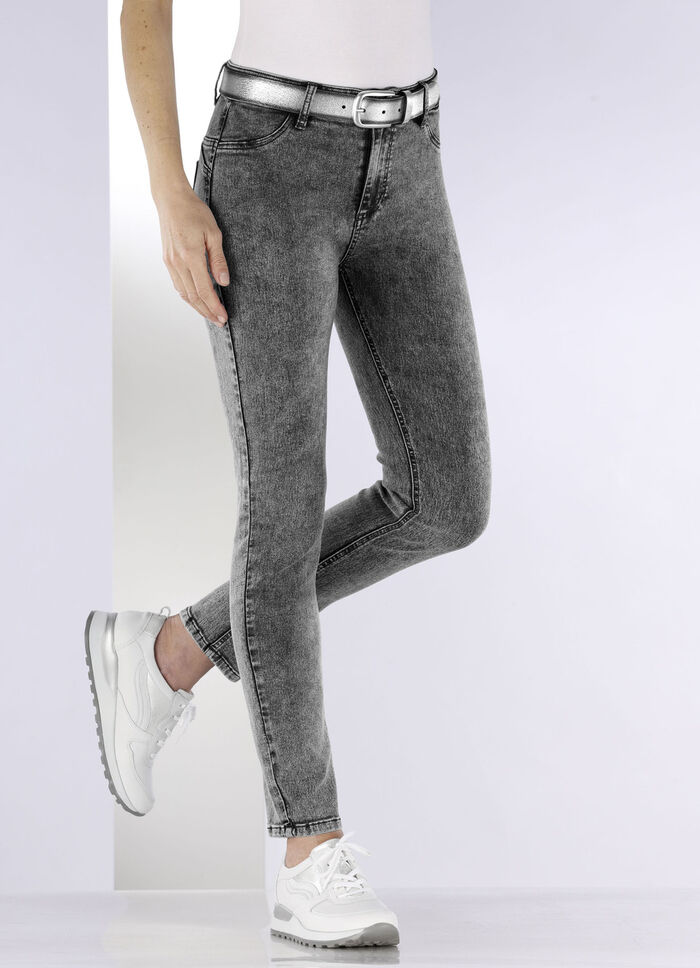 Enkellange, figuurcorrigerende jeans GRAFIET