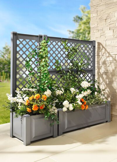 Plantenbak met trellis van robuust kunststof 