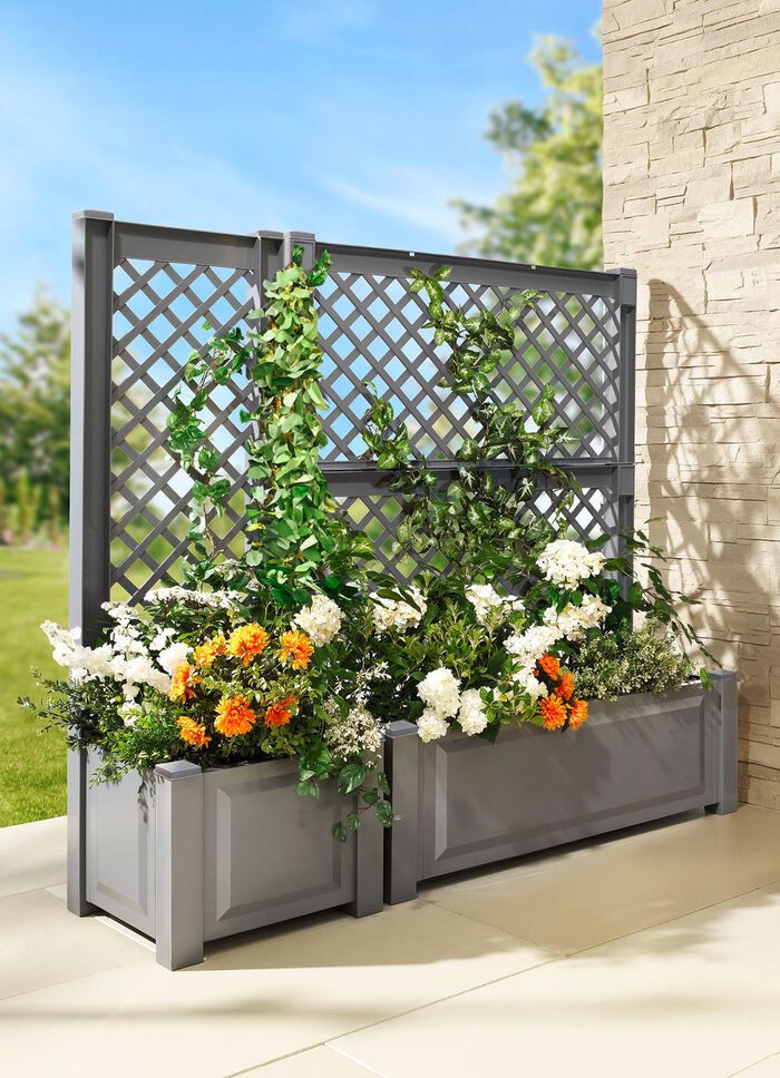 Plantenbak met trellis van robuust kunststof 