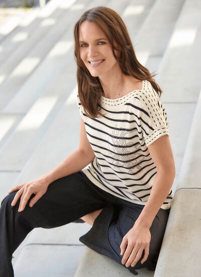 Trui met bloemenpaillettenmotief 