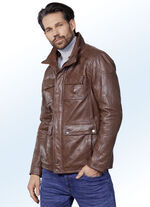 Kort leren jack met printersluiting en ritssluiting 