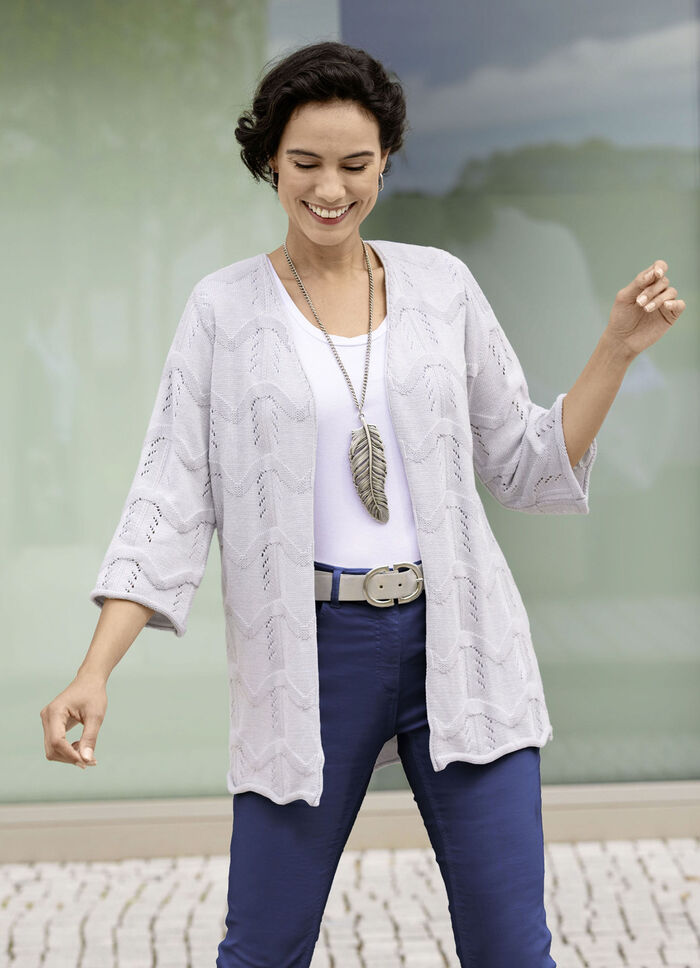 Cardigan met een mix van patronen in een golvend design HELLGRAU