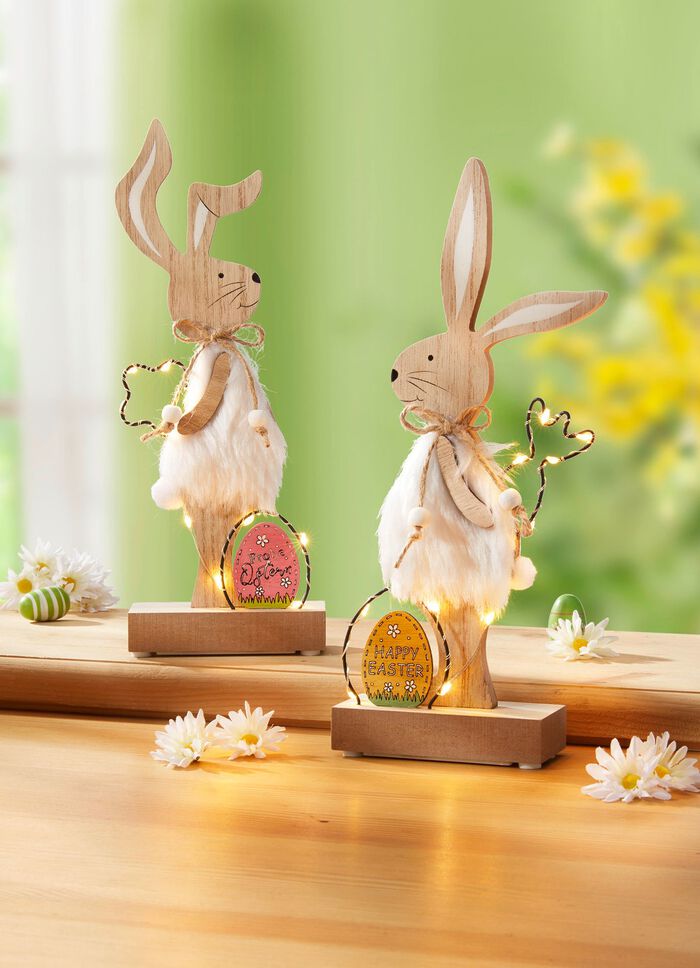Verlichte houten konijnen, set van 2 
